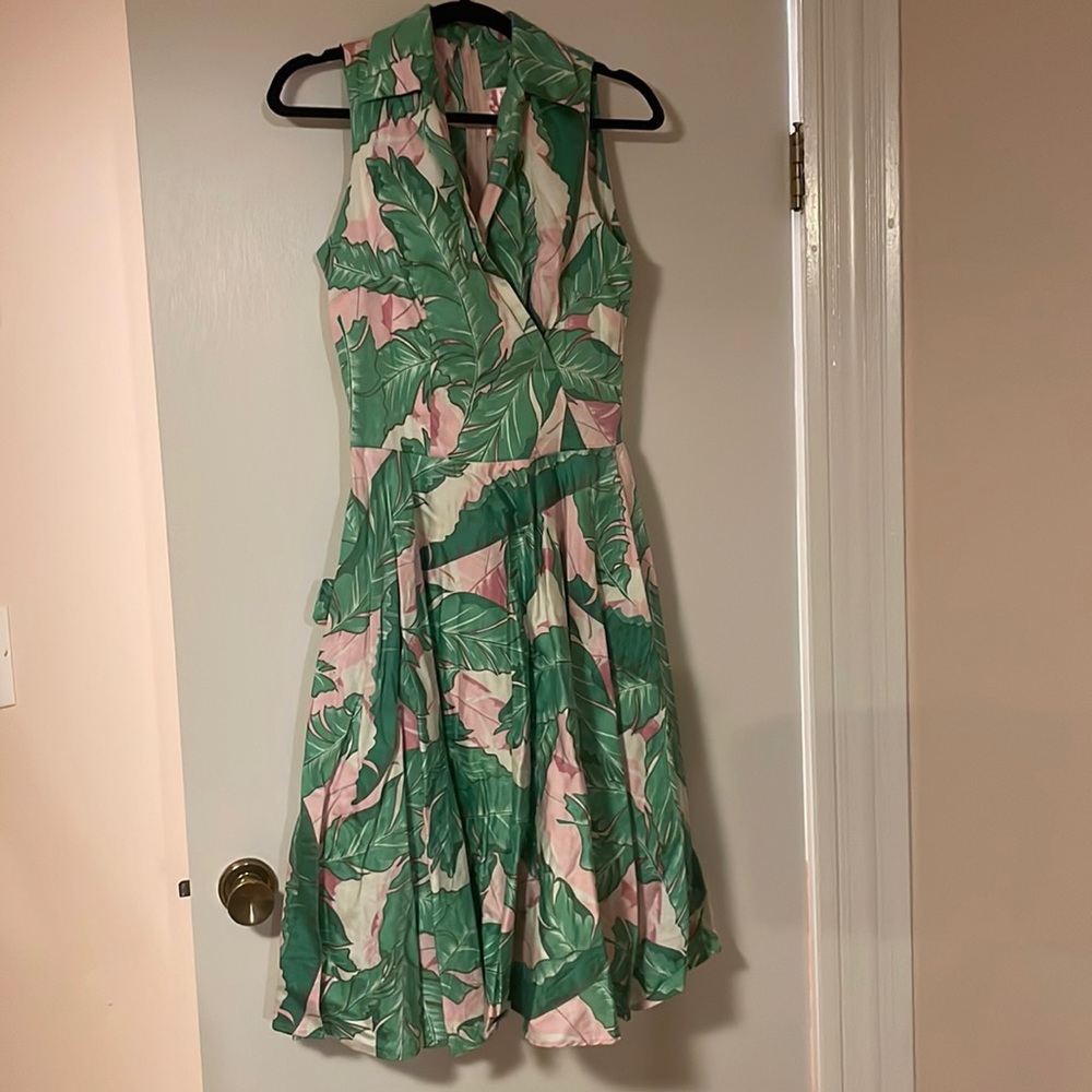 Pinup Girl Clothing Edie Dress in Palm Print L GUC